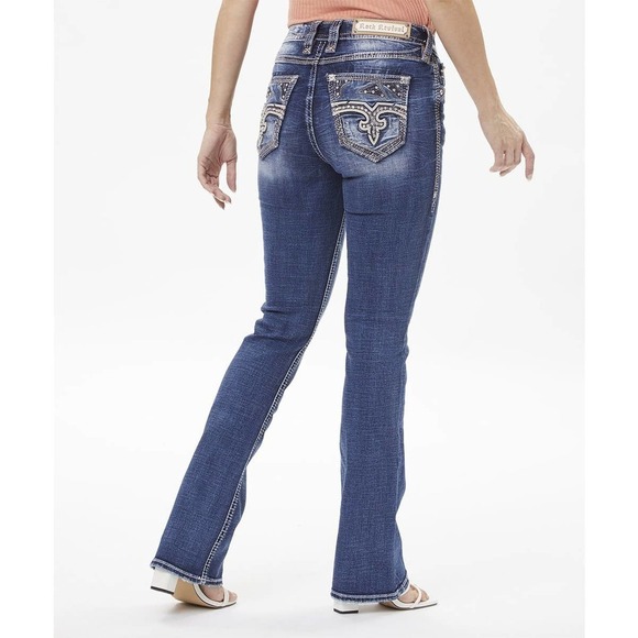 Rock Revival Hibiscus Medium Blue Bootcut Jeans Size 27 NWT - Picture 2 of 4